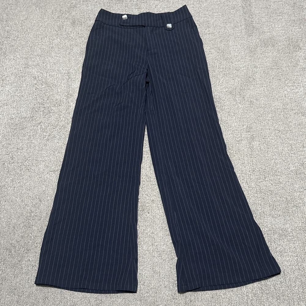 SHEIN BAE Navy Blue Striped Button Wore Leg Pants 28 “ Inseam Size XS